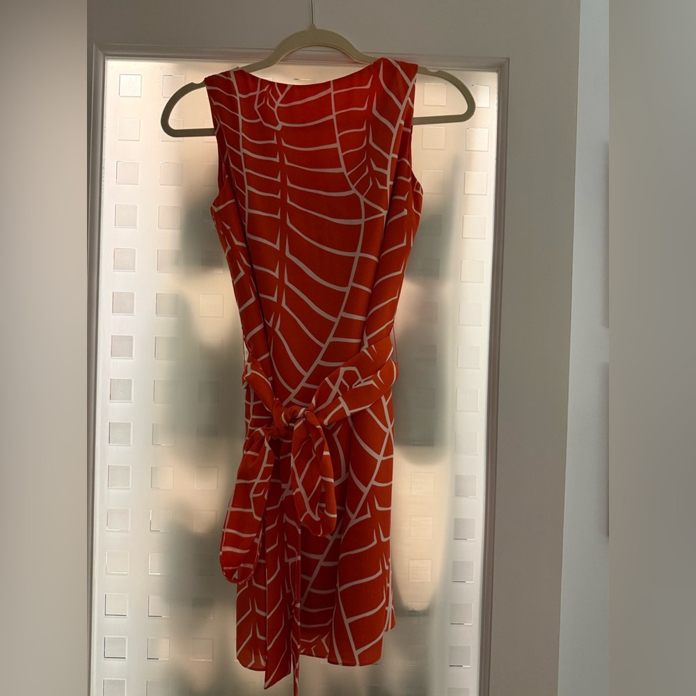 Susana Monaco Orange & White Sleeveless Tie-Waist Dress